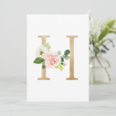 Imitate Goldfolie Letter H Blush Floral Monogramm Einladung (Stehend Vorderseite)