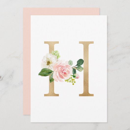 Imitate Goldfolie Letter H Blush Floral Monogramm Einladung (Vorne/Hinten)