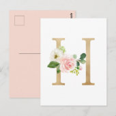 Imitate Goldfolie Letter H Blush Floral Monogramm Postkarte (Vorne/Hinten)
