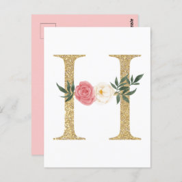 Imitate Goldfolie Letter H Blush Floral Monogramm Postkarte