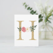 Imitate Goldfolie Letter H Blush Floral Monogramm Postkarte (Stehend Vorderseite)
