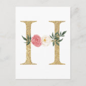 Imitate Goldfolie Letter H Blush Floral Monogramm Postkarte (Vorderseite)