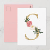 Imitate Goldfolie Letter S Blush Floral Monogramm Postkarte (Vorne/Hinten)