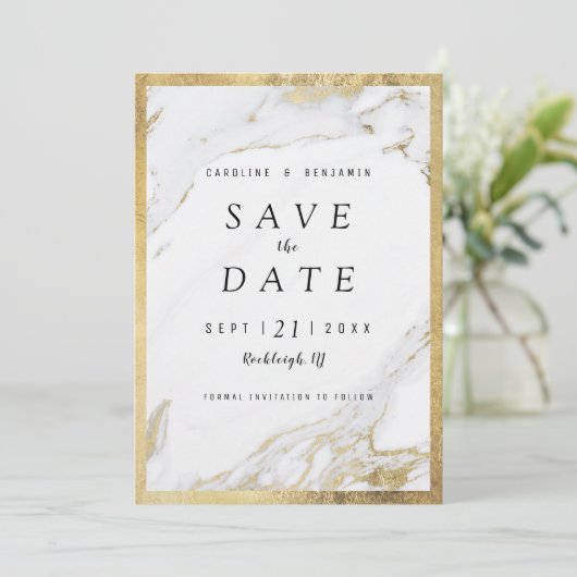 Imitate Goldfolie Marmor Luxus modern Save the Dat Save The Date (Stehend Vorderseite)
