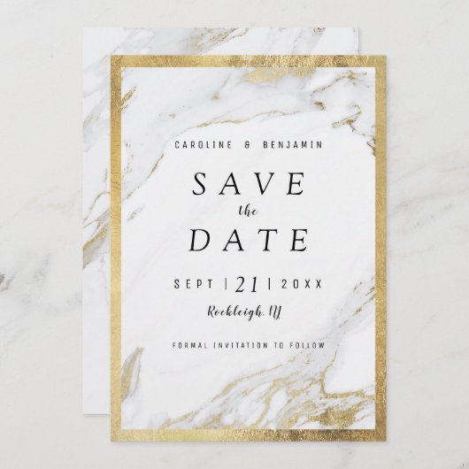 Imitate Goldfolie Marmor Luxus modern Save the Dat Save The Date (Vorne/Hinten)
