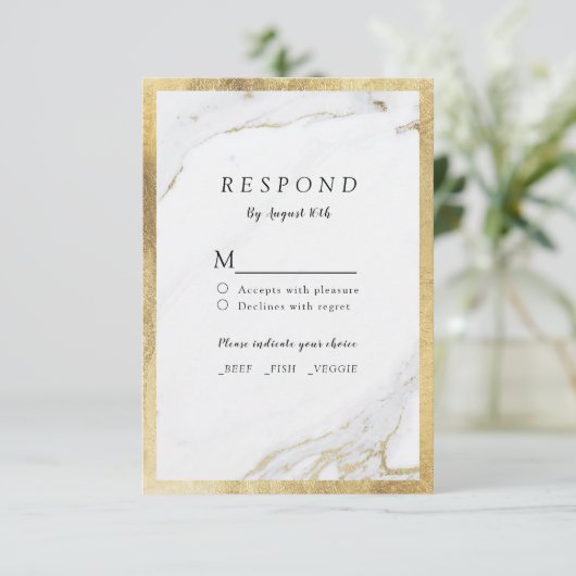 Imitate Goldfolie Marmor Luxus moderne Hochzeit RS RSVP Karte (Stehend Vorderseite)