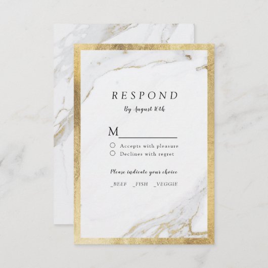 Imitate Goldfolie Marmor Luxus moderne Hochzeit RS RSVP Karte (Vorne/Hinten)