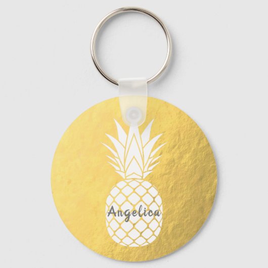 Imitate Goldfolie Weiße Ananas Schlüsselanhänger (Vorderseite)