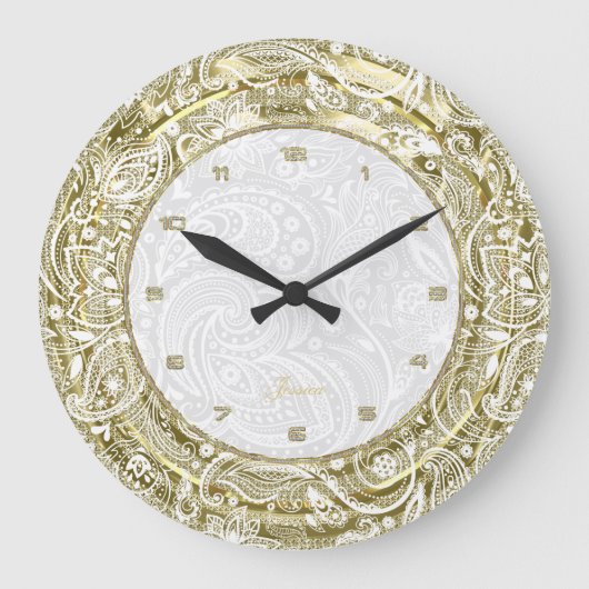 Imitate Goldgrenze mit eigenem weißem Hintergrund Große Wanduhr (Vorderseite)