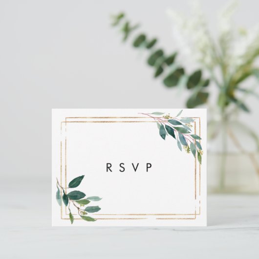 Imitate Goldgrün Hochzeit Rsvp Postkarte (Stehend Vorderseite)
