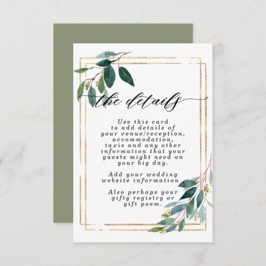 Imitate Goldgrün Hochzeitskarte Begleitkarte (Vorne/Hinten)