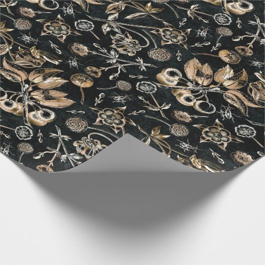 Imitate Goldkäfer Blume Blätter Kirschfrüchte Geschenkpapier (Ecke)