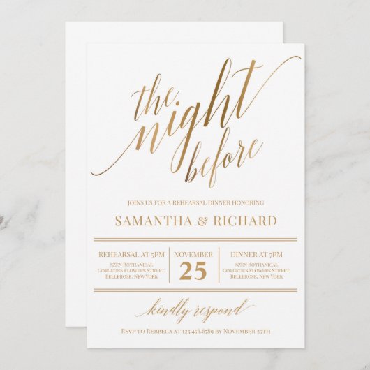 Imitate Goldkalligraphie Buchstaben rustikale Prob Einladung (Vorne/Hinten)