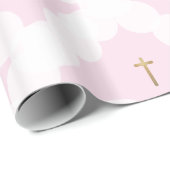 Imitate Goldkreuz weißes Kreismuster Taufe rosa Geschenkpapier (Rolleneckpunkt)