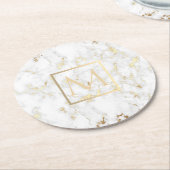Imitate Goldmonogramm auf weißem Marmorstein Runder Pappuntersetzer (Angewinkelt)