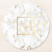 Imitate Goldmonogramm auf weißem Marmorstein Runder Pappuntersetzer (Vorderseite)