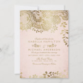 Imitate Goldrot Vintage Hochzeit Einladung (Vorderseite)