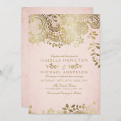 Imitate Goldrot Vintage Hochzeit Einladung (Vorne/Hinten)