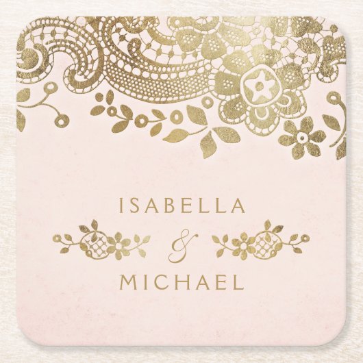 Imitate Goldrot Vintage Hochzeit Rechteckiger Pappuntersetzer (Vorderseite)