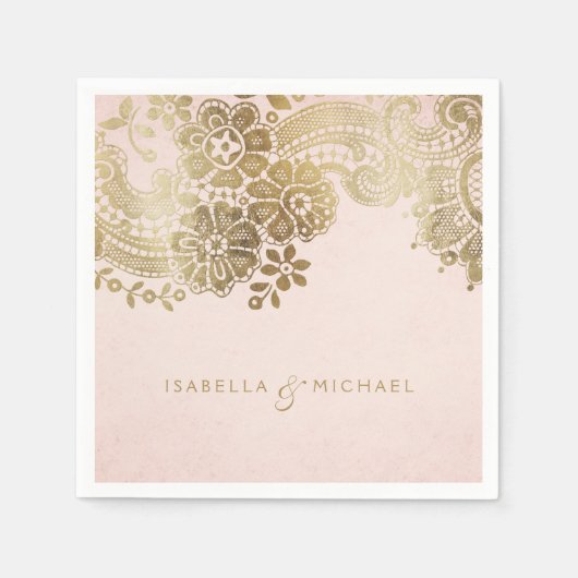 Imitate Goldrot Vintage Hochzeit Serviette (Vorderseite)