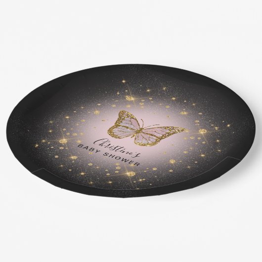 Imitate Goldschmetterling Glitzer Pappteller (Schrägansicht)