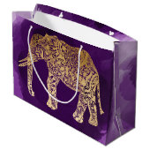 Imitate Goldstäbchen-Elefant lila Pinselstrich Große Geschenktüte (Rückseite Schrägansicht)