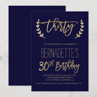 Imitate Goldtypografie Marine blau 30. Geburtstag Einladung