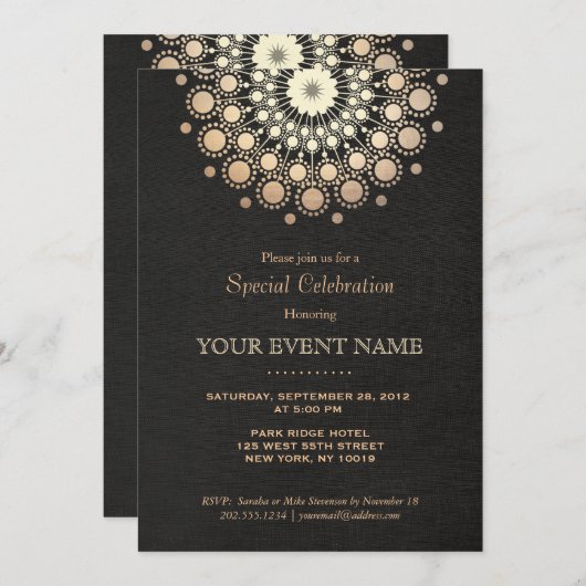 Imitate Goldumlaufbahn Motif Schwarzes formales Pa Einladung (Vorne/Hinten)