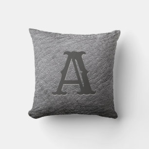 Imitate Grau-Leder-Monogramm Kissen