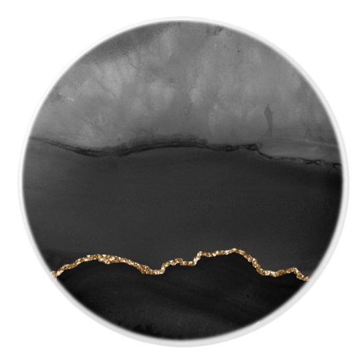 Imitate Grau Marmor Agate Golden Glitzer Schwarzer Keramikknauf (Vorderseite)