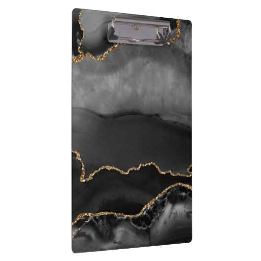 Imitate Grau Marmor Agate Golden Glitzer Schwarzer Klemmbrett (Rechts)