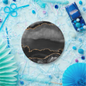 Imitate Grau Marmor Agate Golden Glitzer Schwarzer Pappteller (Party)