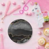 Imitate Grau Marmor Agate Golden Glitzer Schwarzer Pappteller (Party)