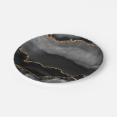 Imitate Grau Marmor Agate Golden Glitzer Schwarzer Pappteller (Schrägansicht)