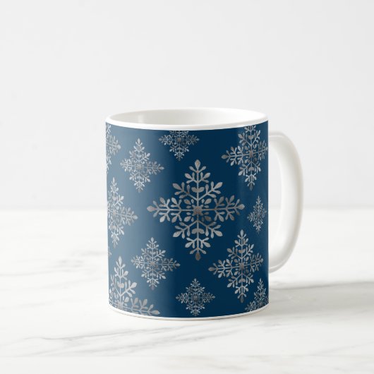 Imitate graue Schneeflocken auf blau (nicht echter Kaffeetasse (VorderseiteRechts)