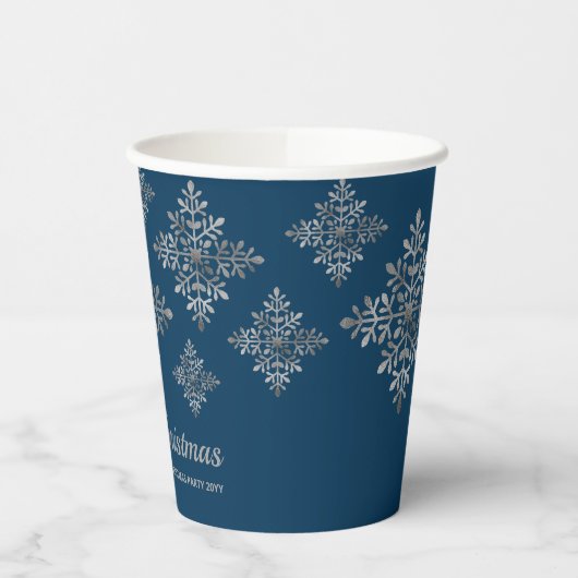 Imitate graue Schneeflocken auf blau (nicht echter Pappbecher (Links)