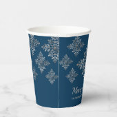 Imitate graue Schneeflocken auf blau (nicht echter Pappbecher (Rechts)