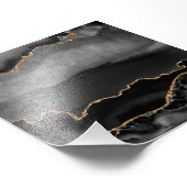 Imitate Gray Marbled Agate Golden Glitzer Schwarze Fotodruck (Ecke)