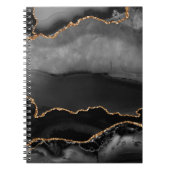 Imitate Gray Marbled Agate Golden Glitzer Schwarze Notizblock (Vorderseite)