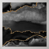 Imitate Gray Marbled Agate Golden Glitzer Schwarze Poster (Vorne)