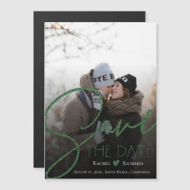 Imitate Green Glitzer Hochzeit Foto Save the Date Magneteinladung