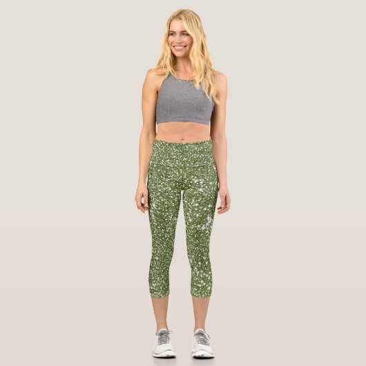 Imitate Grüne Glitzer Textur Look-like Graphic Capri Leggings (Vorderseite)