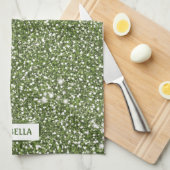 Imitate Grüne Glitzer Textur mit Individuelle Name Geschirrtuch (Viertel Falte)