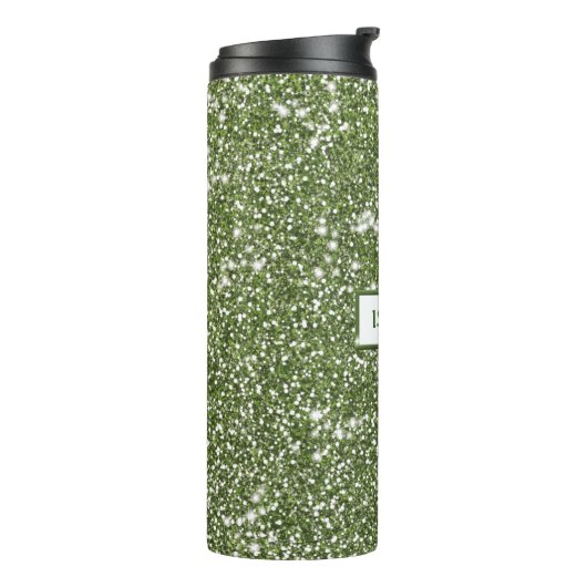 Imitate Grüne Glitzer Textur mit Individuelle Name Thermosbecher (Nach links gedreht)