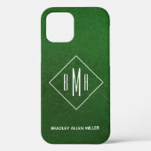 Imitate Grünes Leder Weißes Monogramm Personalisie Case-Mate iPhone Hülle (Rückseite)