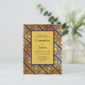 Imitate Hochzeit Gold und Blau Einladung (Stehend Vorderseite)