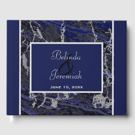 Imitate Hochzeit von Silver & Navy-Marmor Gästebuch