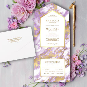 Imitate Hochzeitsfeier mit Goldfoil Pastel Lavende All In One Einladung