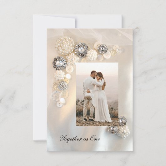 Imitate Hochzeitsknöpfe mit weißer Perle und Diama Save The Date (Vorderseite)