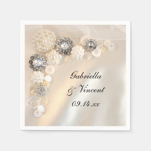 Imitate Hochzeitsknöpfe mit weißer Perle und Diama Serviette (Vorderseite)